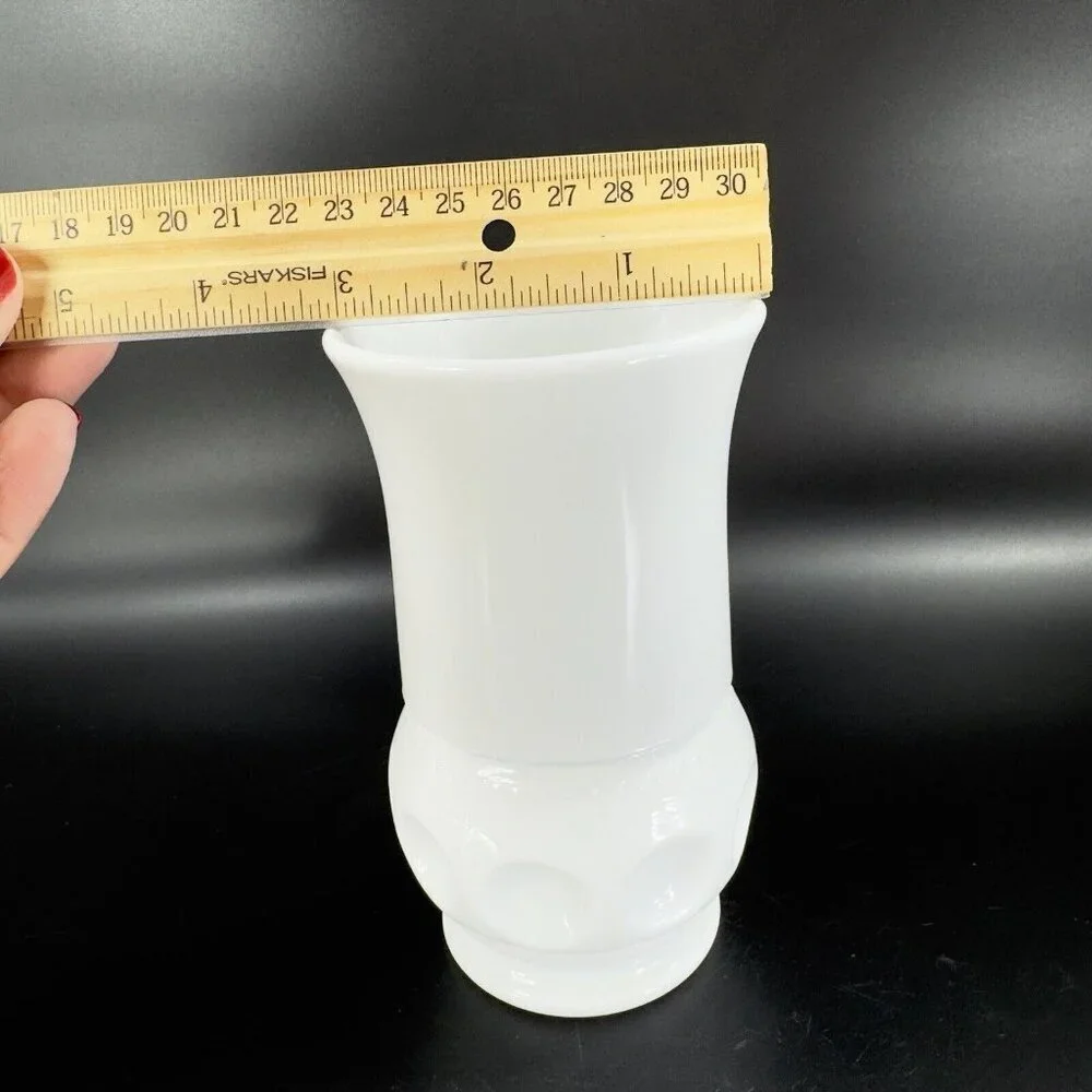 Vintage White Milk Glass Vase Vessel With Coin Dotted Pattern Bottom Glass Decor